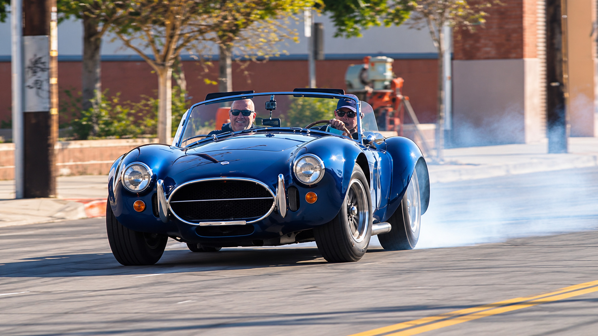 Pro racer Tomy Drissi unleashes the '67 Shelby Cobra 427 with tire smoke