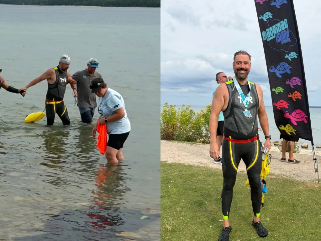 Michigan athlete becomes first blind swimmer to circle Mackinac