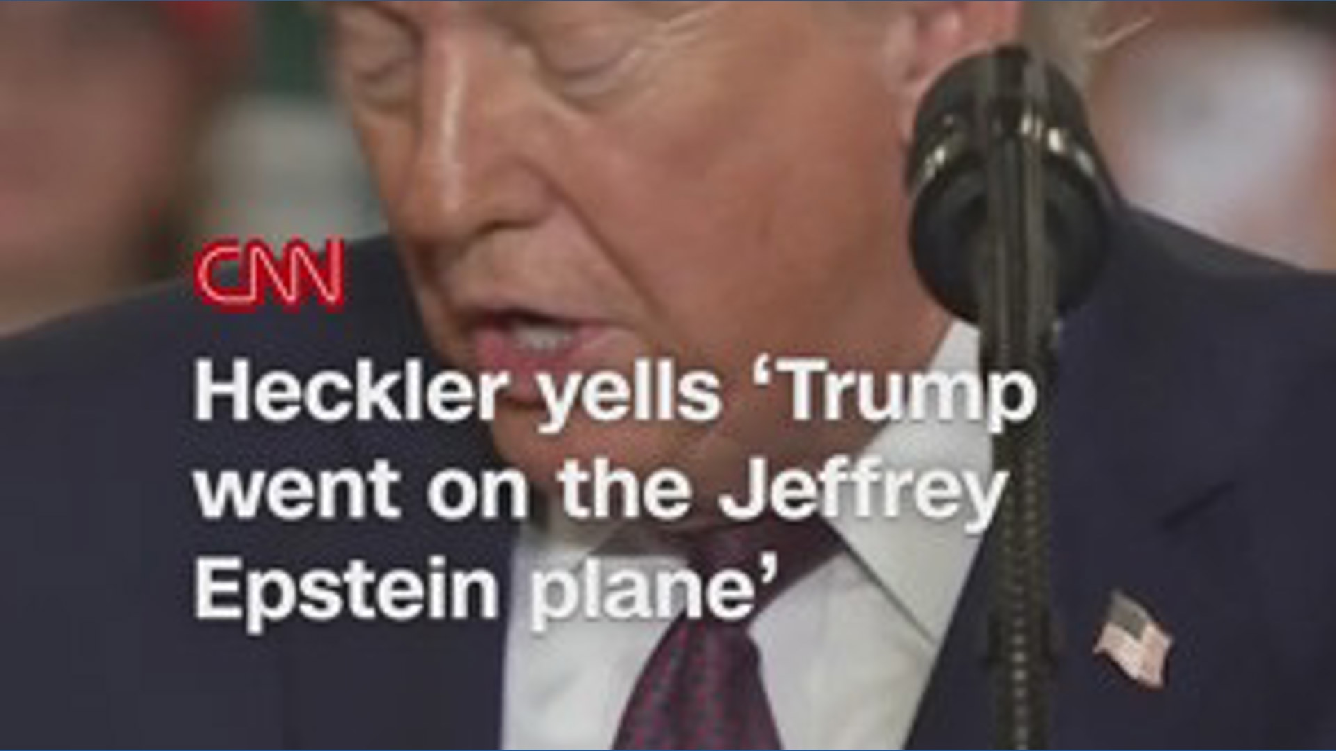 Heckler yells, 'Trump went on the Jeffrey Epstein plane'