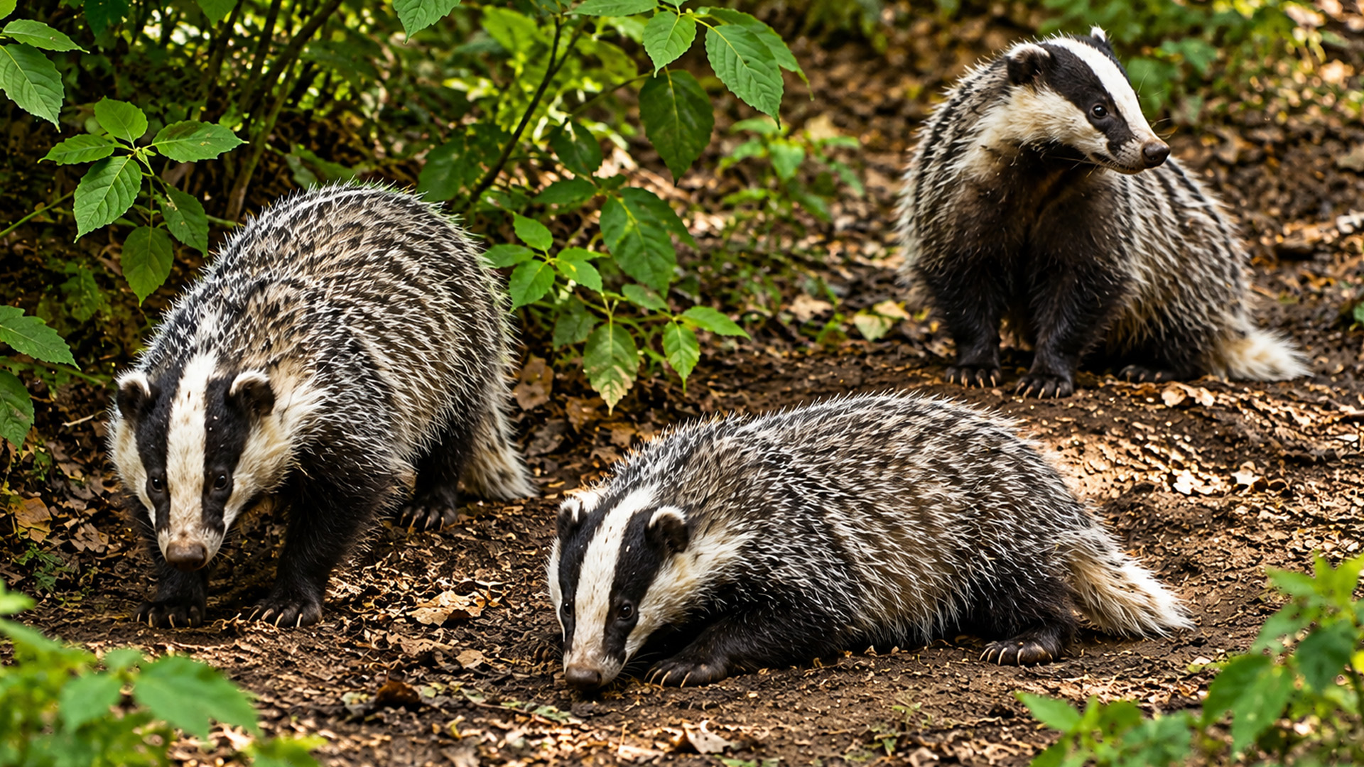 A hidden camera outside a badger burrow revealed three curious cubs