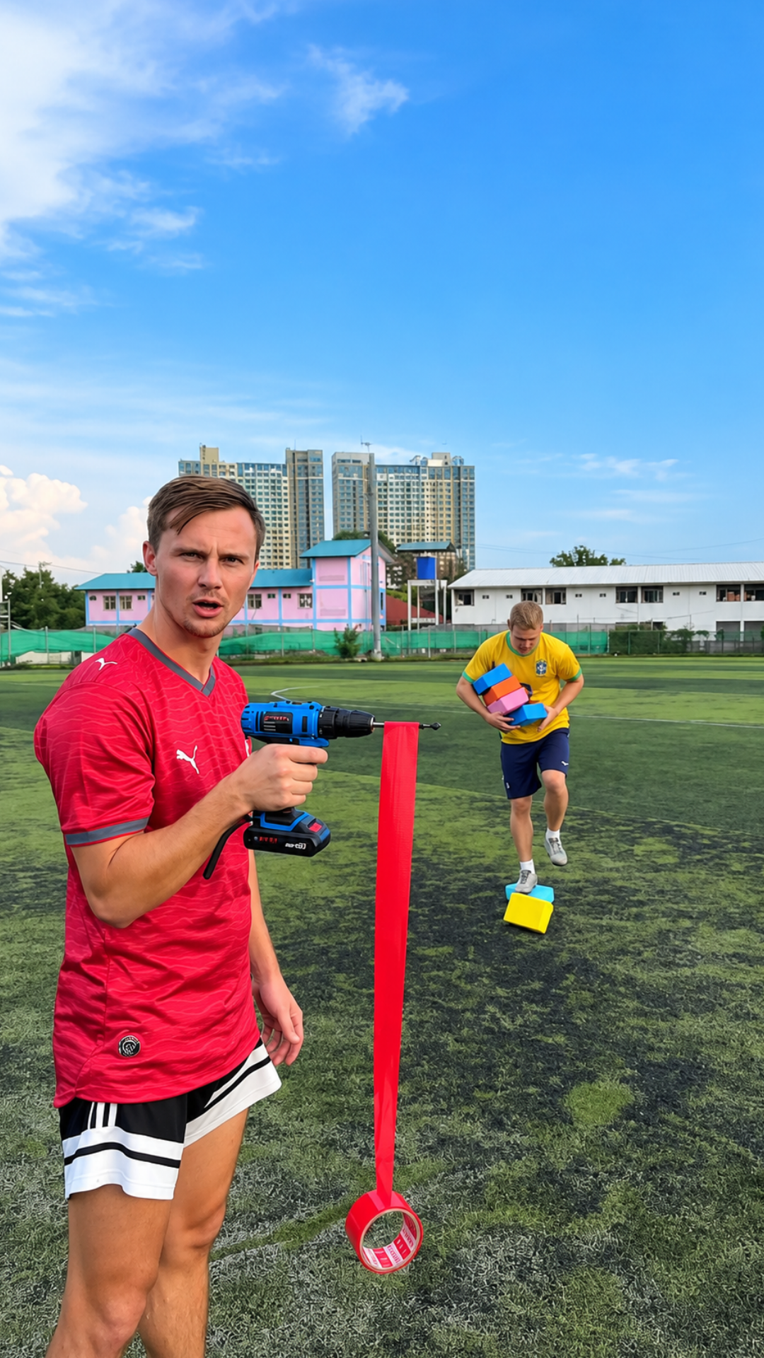 Testing football players against a homemade speed machine