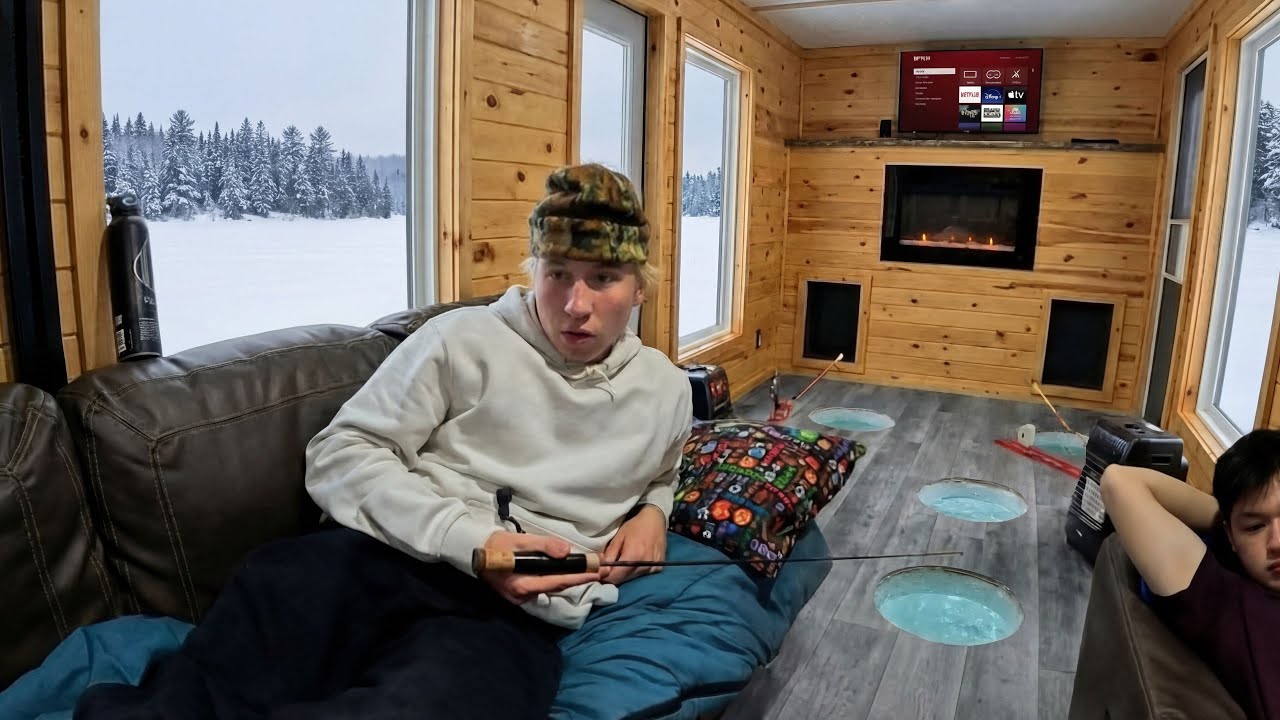 24 hours in a luxury ice fishing shack!