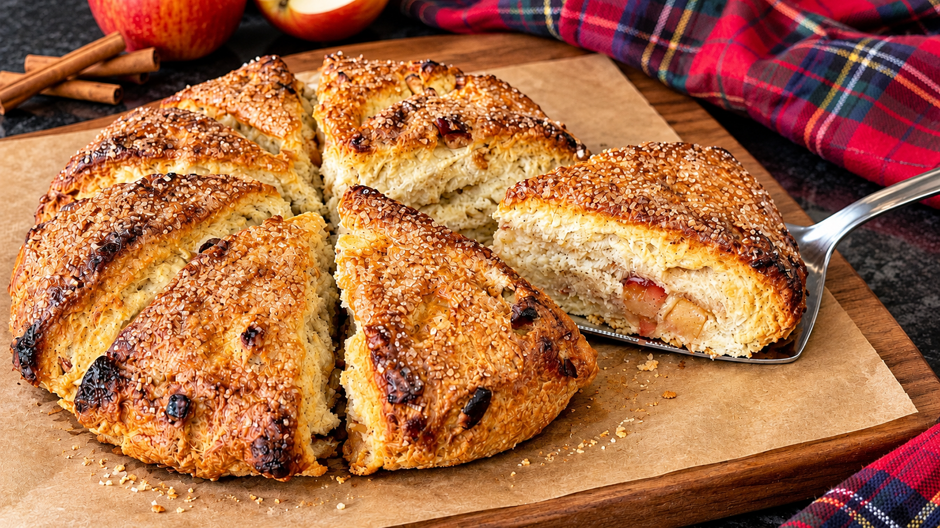 Baking apple scones into one big round disc