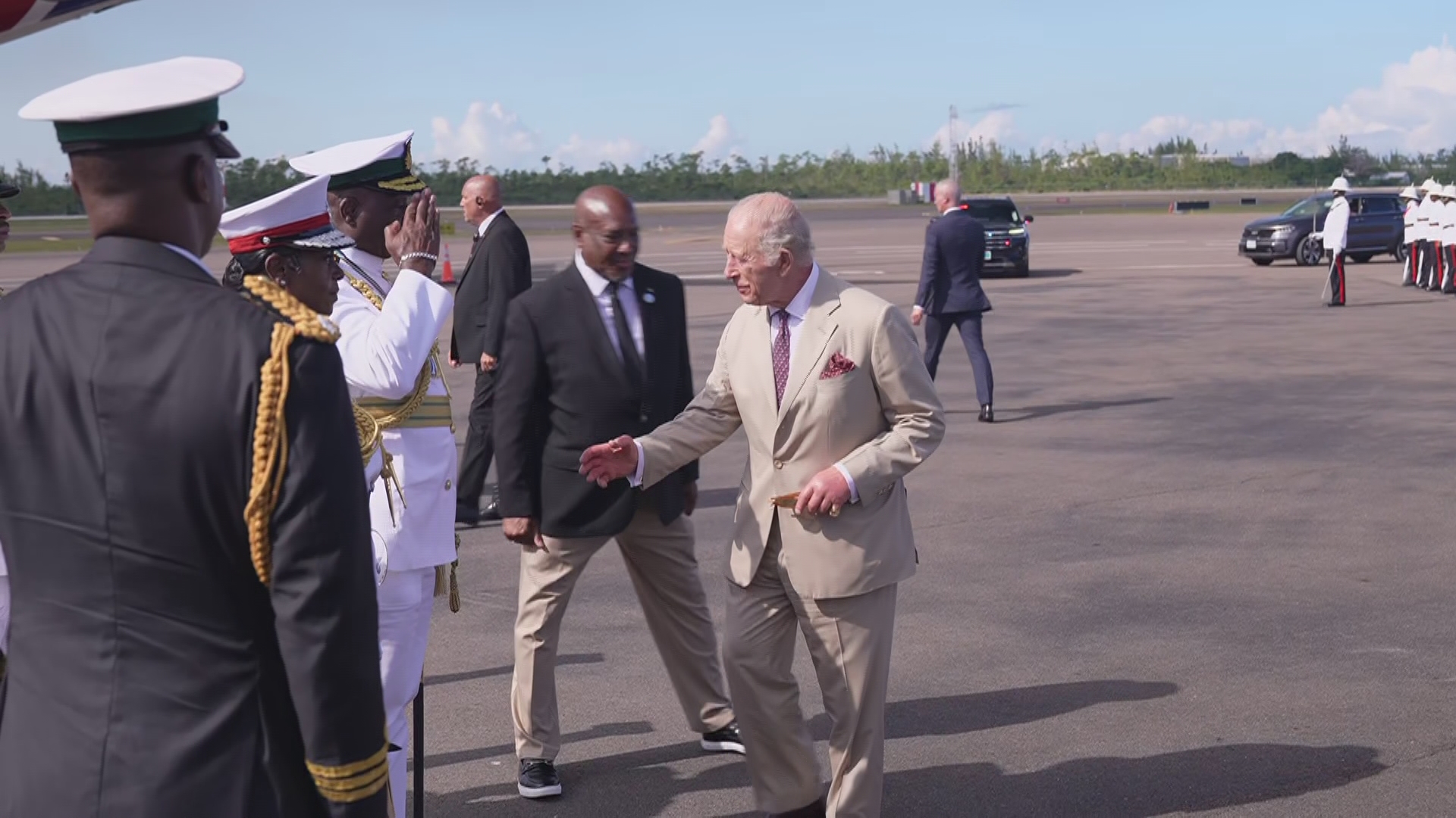 The King departs the Bahamas for Guyana