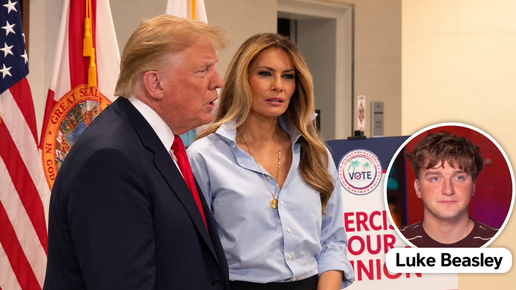 Trump's voice draws attention as Melania stands beside him during ...