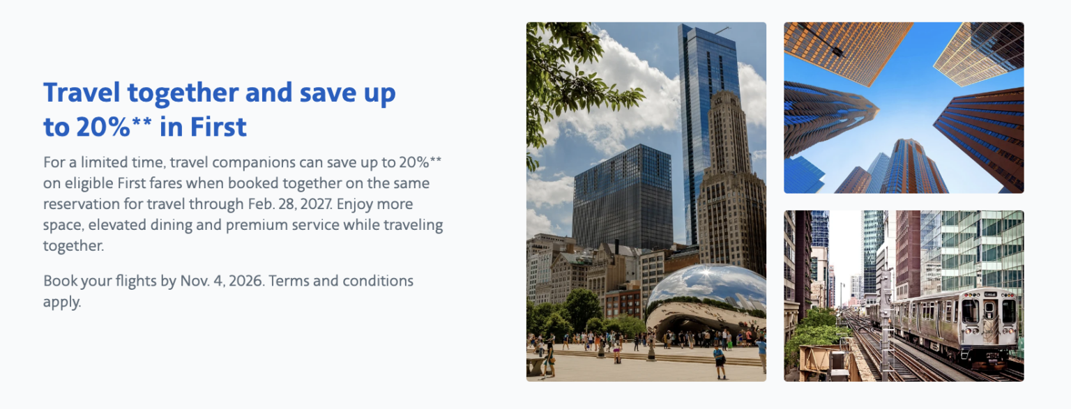 Save up to 20% on American Airlines first class tickets to and from Chicago