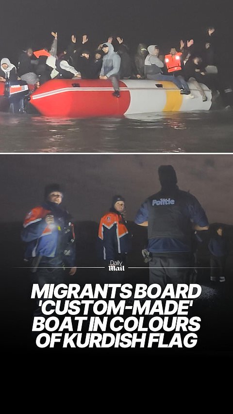 Migrants board custom-made boat in colours of Kurdish flag