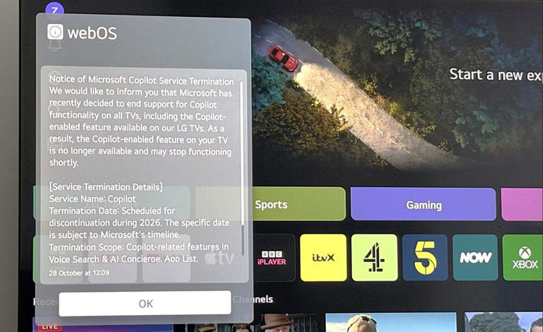 Microsoft vai aposentar o Copilot de smart TVs, avisa LG