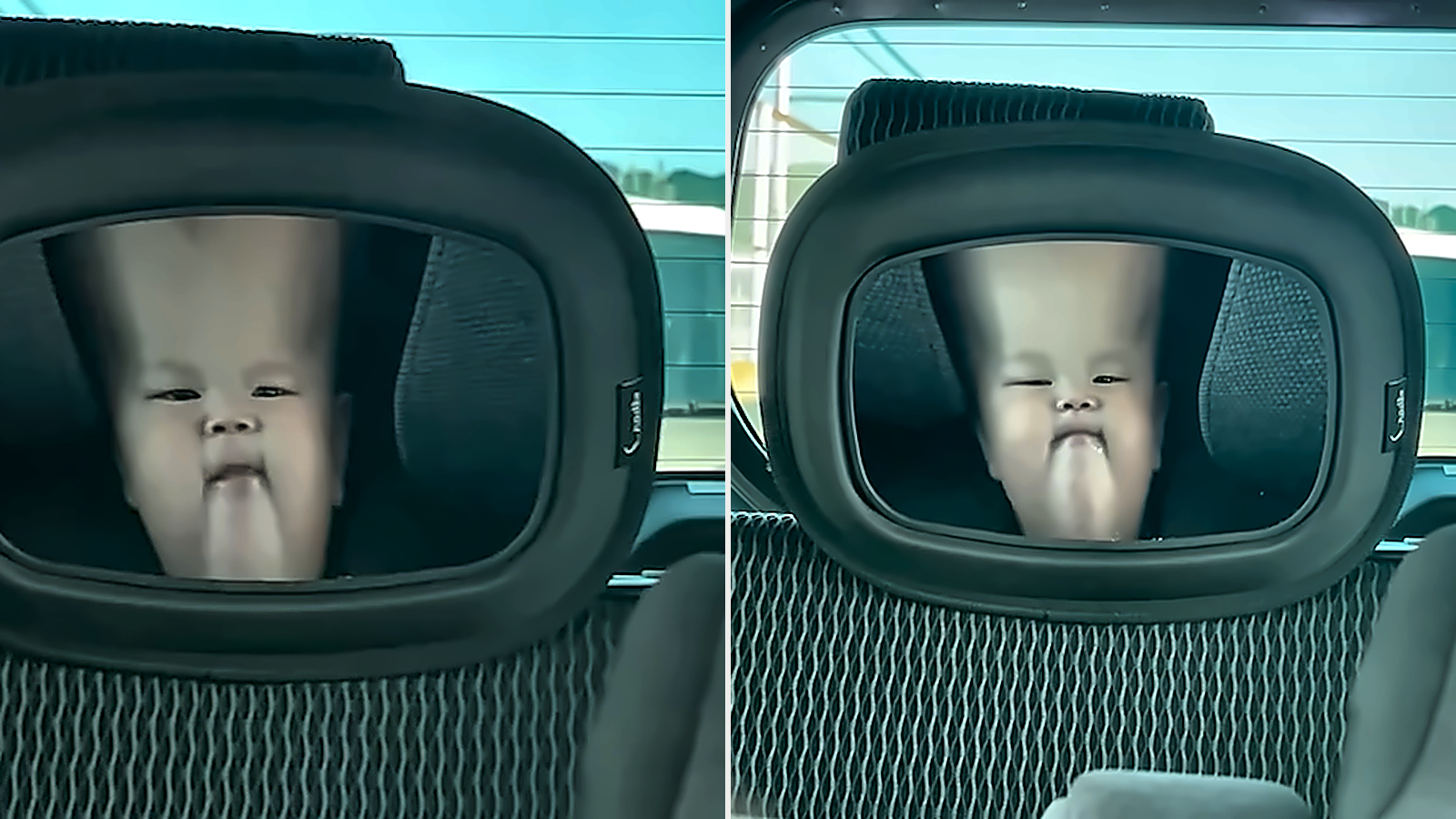 A baby's car seat mirror created a bizarre reflection and the camera ...