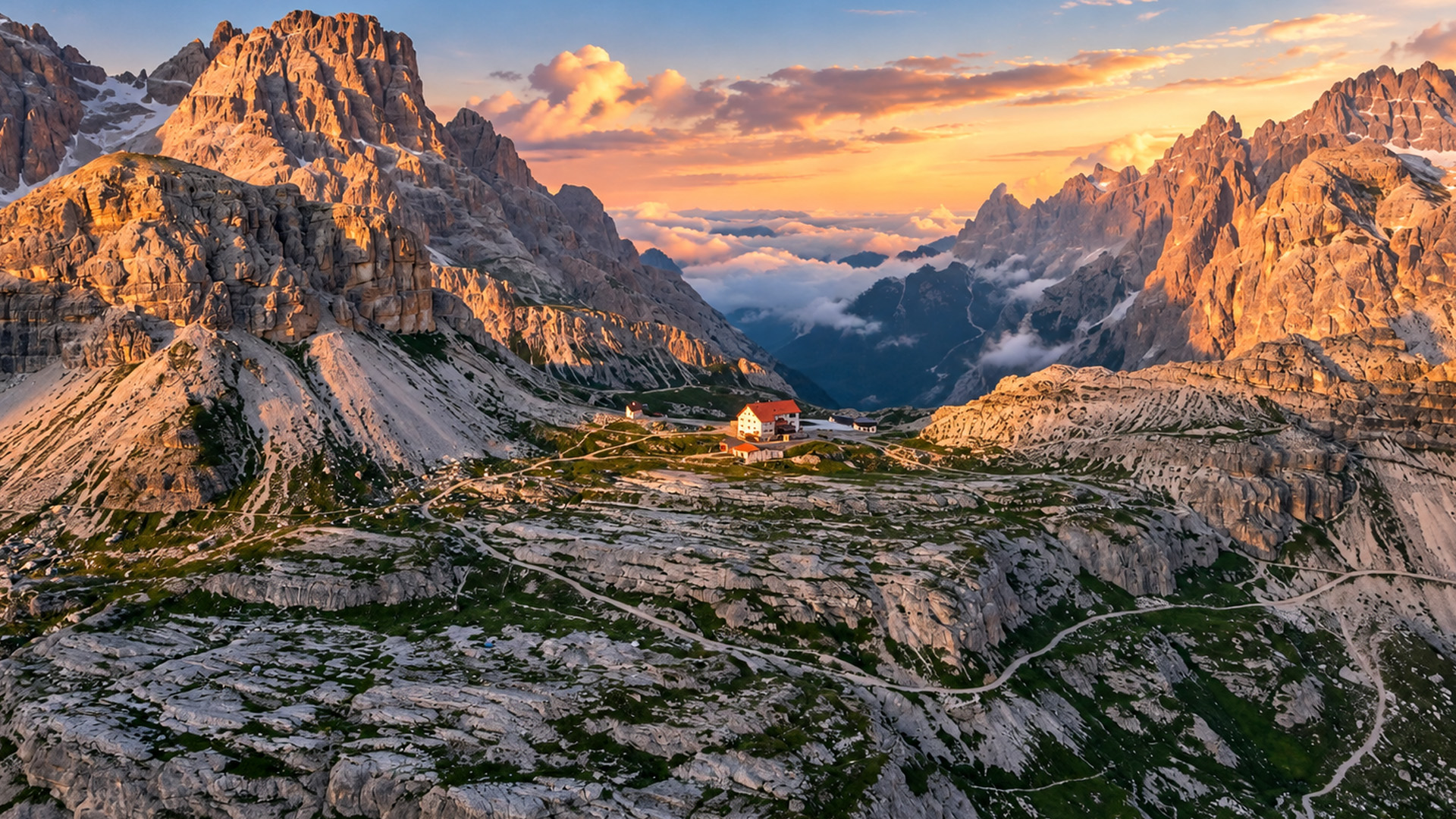 Il rifugio isolato ai piedi delle vette rocciose italiane