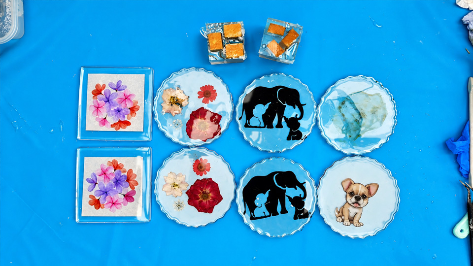 Testing six different materials in epoxy resin