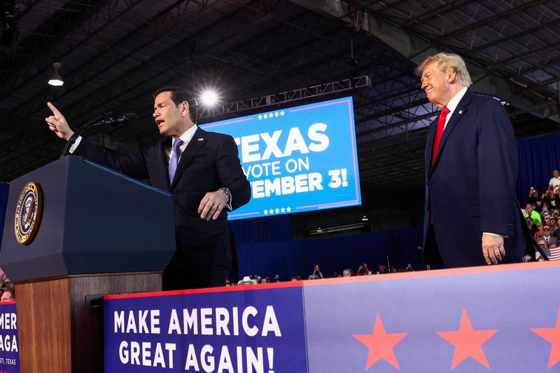 US President Donald Trump and Secretary of State Marco Rubio attend a midterm election campaign rally to support Republican US Senate candidate Ken Paxton, in Corpus Christi, Texas, US, October 27, 2026. REUTERS/Kevin Lamarque