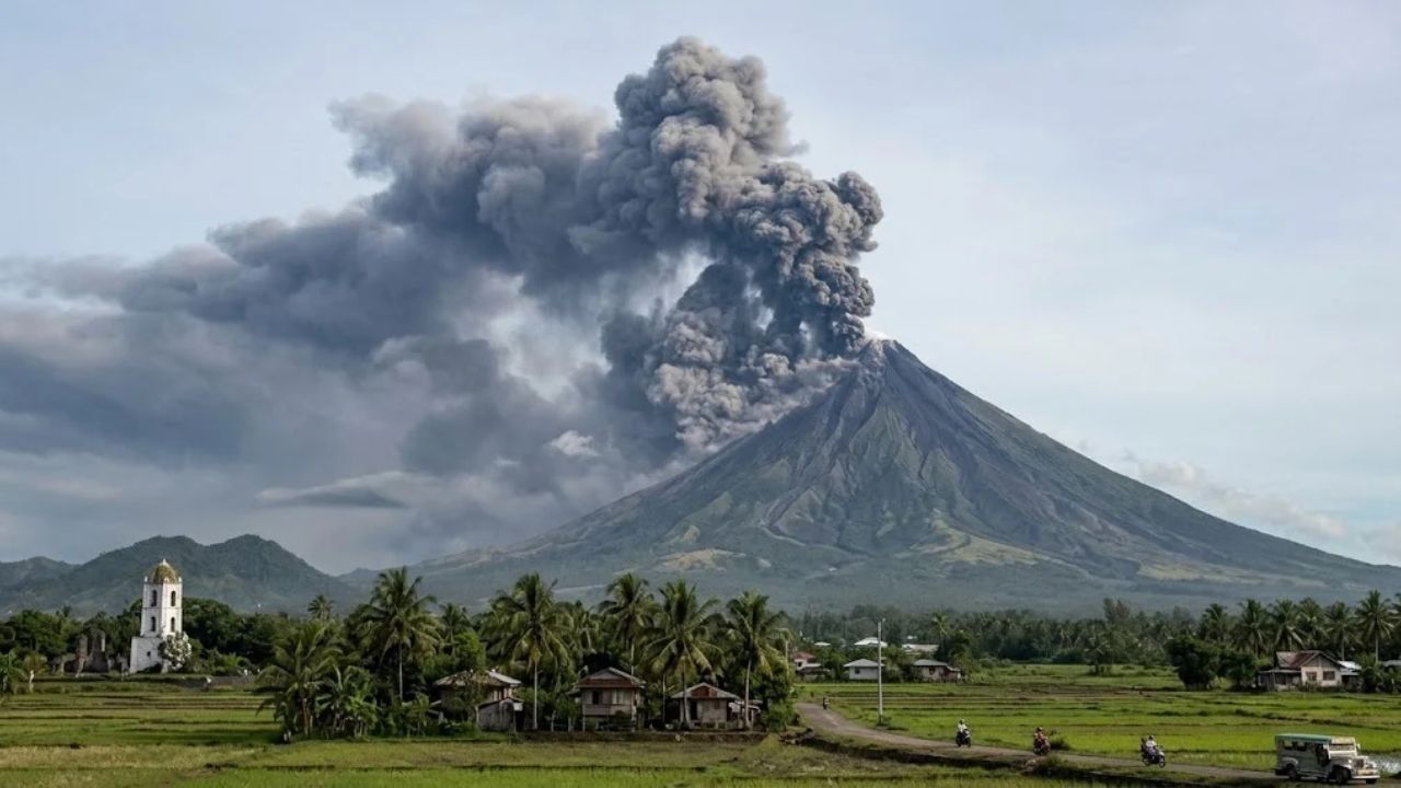 Mayon Volcano sends ash nearly 10,000 feet into the sky