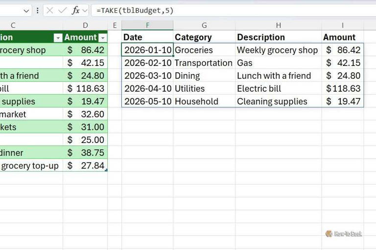 How to use the Take function in Excel