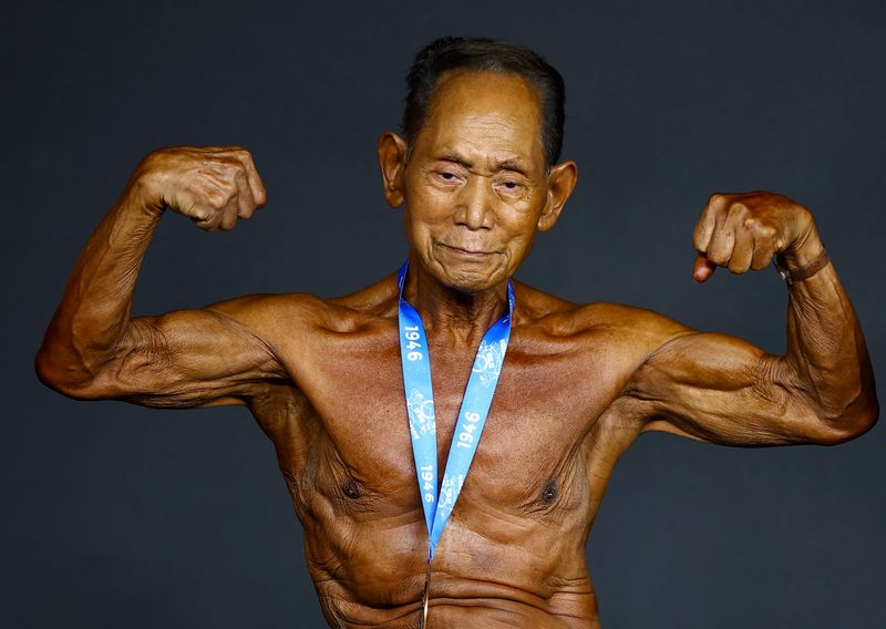 Japanese bodybuilder, 90, flexes ageless ambition on Spanish stage