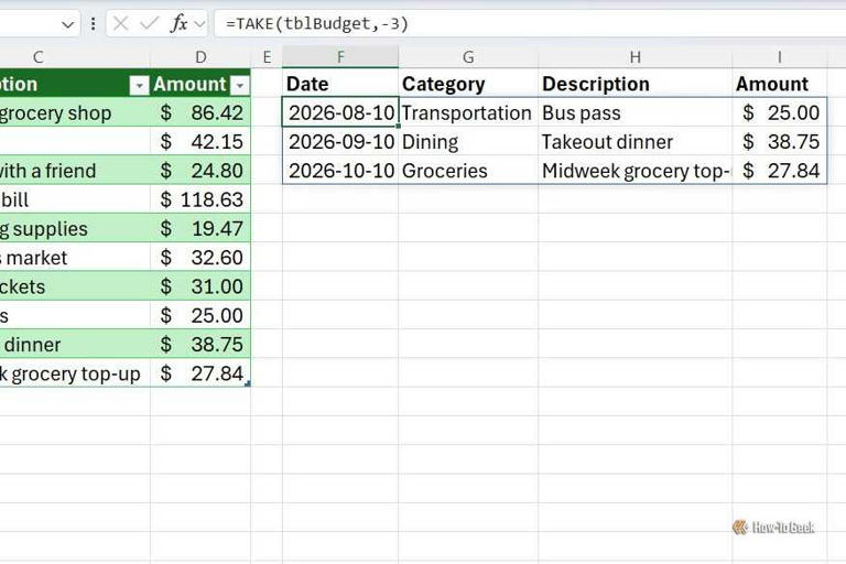 How to use the Take function in Excel