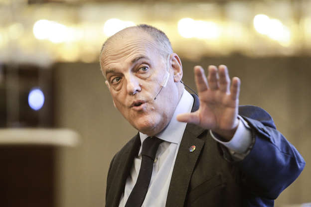MACAU - MARCH 06:  The LaLiga President Javier Tebas makes a speech during SPORTELAisa of sport media and technology convention on March 6, 2019 in Macau, China.  (Photo by Wang He/Getty Images)