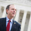 UNITED STATES - APRIL 2: Rep. Adam Schiff, D-Calif., is seen outside the Supreme Court after a rally with Congressional Democrats on a resolution condemning a federal court ruling overturning the Affordable Care Act on Tuesday, April 2, 2019. (Photo By Tom Williams/CQ Roll Call)