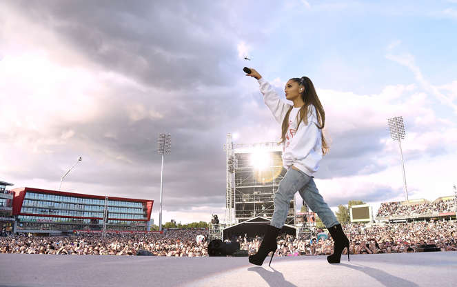 Slide 1 of 15: MANCHESTER, ENGLAND - JUNE 04: Ariana Grande performs on stage during the One Love Manchester Benefit Concert at Old Trafford Cricket Ground on June 4, 2017 in Manchester, England. (Photo by Kevin Mazur/One Love Manchester/Getty Images for One Love Manchester)