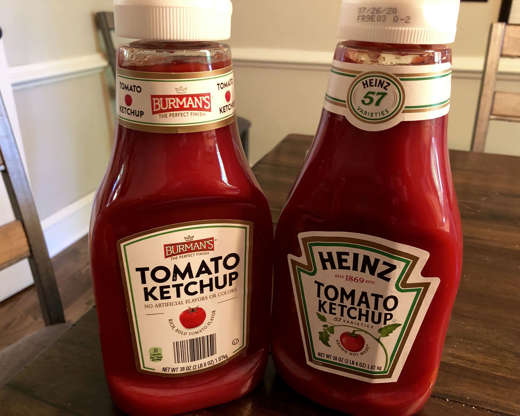 Slide 10 of 35: That big red bottle doesn't have to come with a big price tag, especially during grilling season. A 38-ounce bottle of Aldi's Burman's brand ran us $1.19, or about 3 cents an ounce, while buying the same size bottle of Heinz at Kroger cost us $3.29, or about 9 cents an ounce.