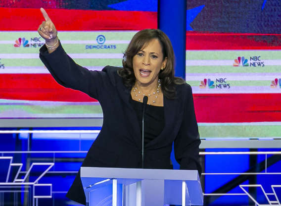 Slide 4 of 46: Democratic presidential candidate Sen. Kamala Harris (D-Calif.) speaks during the second night of the first Democratic presidential debate on Thursday, June 27, 2019, at the Arsht Center for the Performing Arts in Miami.