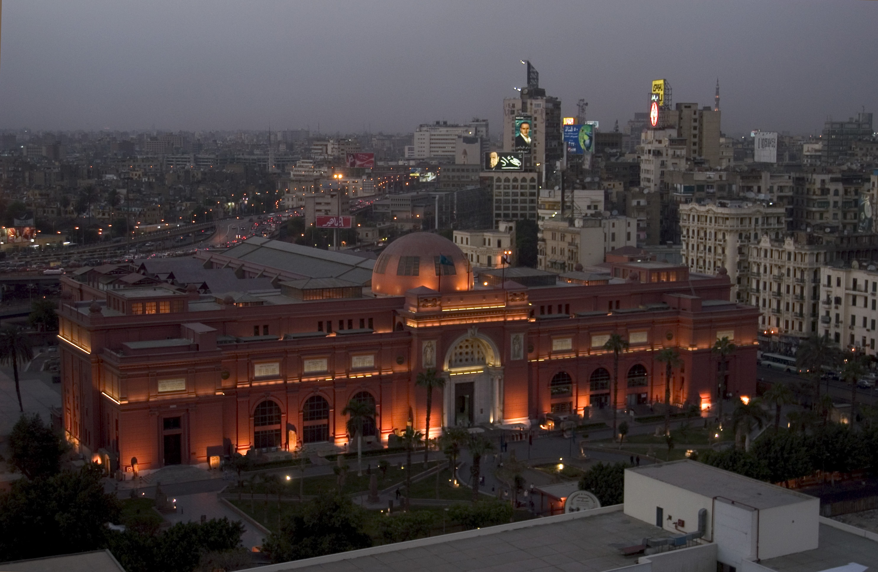 EGYPT - CIRCA 1900:  Cairo, Egypt - The Cairo Museum with night lighting.  (Photo by Michel BARET/Gamma-Rapho via Getty Images)