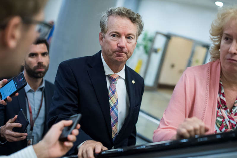 UNITED STATES - JULY 09: Sen. Rand Paul, R-Ky., talks with reporters before the Senate Policy luncheons in the Capitol on Tuesday, July 09, 2019. (Photo By Tom Williams/CQ Roll Call)