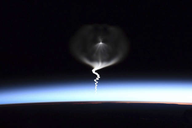 Space Sept. 25, 2019 - Christina Koch/NASA via AP Slide 1 of 86: CAPTION: This photo provided by NASA astronaut Christina Koch shows the launch of a Russian Soyuz rocket, as seen from the International Space Station, during its approach on Wednesday, Sept. 25, 2019. (Christina Koch/NASA via AP)
