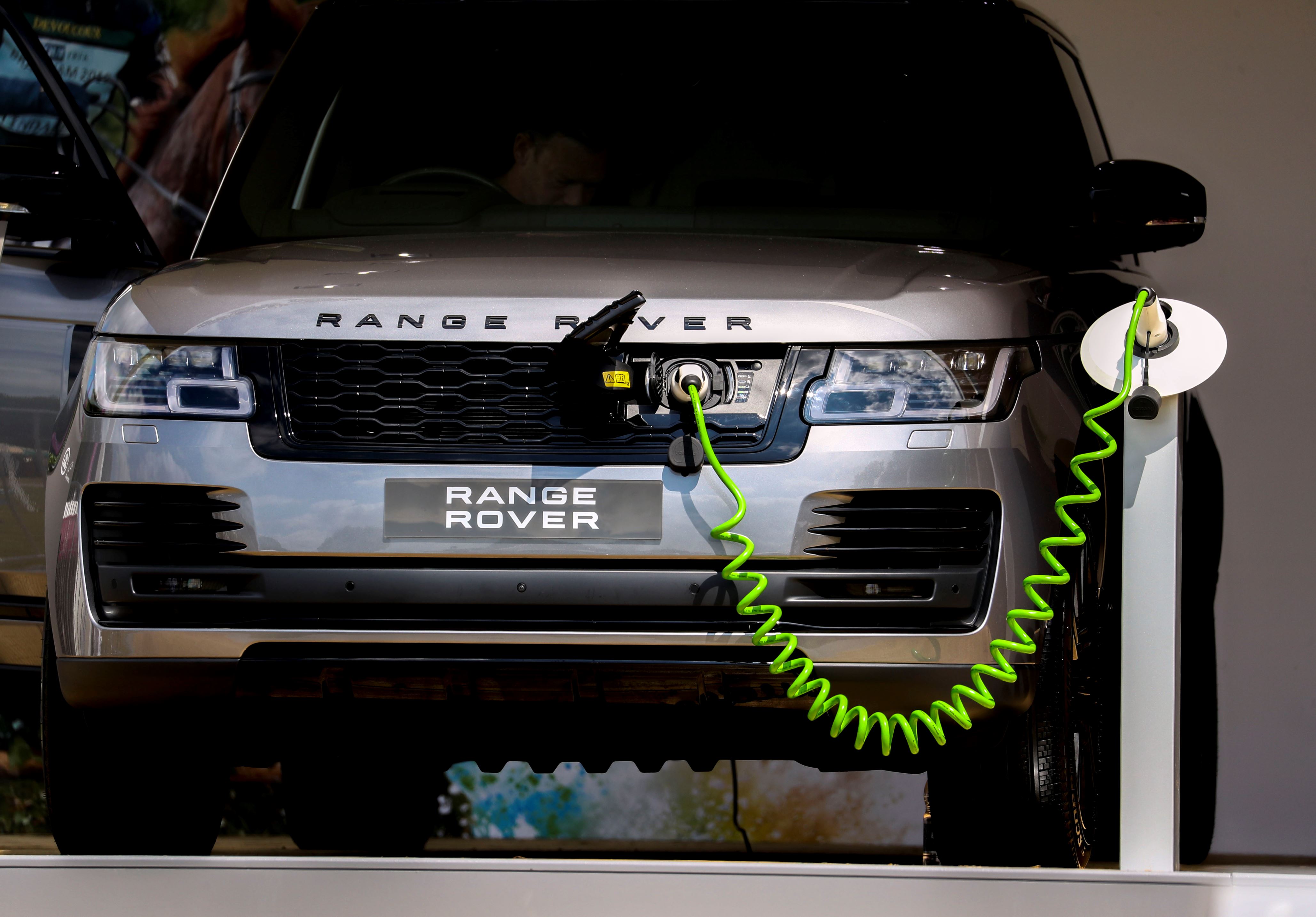 A electric Range Rover made by Jaguar Land Rover on display during the Festival of British Eventing at Gatcombe Park, Gloucestershire