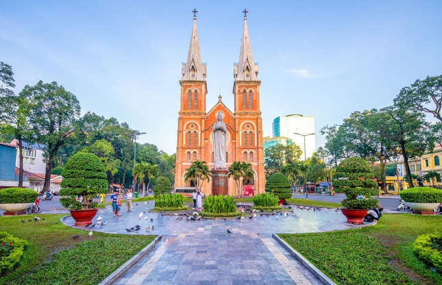 Slide 22 of 31: Built in the late 1880s following the French conquest of Cochinchina and Saigon (Ho Chi Minh City's previous name), the Saigon Notre-Dame Cathedral is one of the last remaining Catholic churches in the largely Buddhist Vietnam. The cathedral received a lot of attention in October 2005 when a statue of the Virgin Mary was reported to have shed tears, attracting thousands of visitors.
