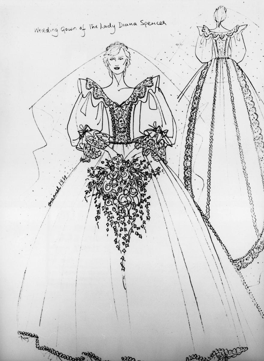 <p>Husband and wife designers David and Elizabeth Emanuel were tapped to design Lady Di's dreamy taffeta gown. The designs were kept secret until the day of the ceremony, when the press was given a sketch of what they'd see on the steps of St. Paul's Cathedral. </p>
