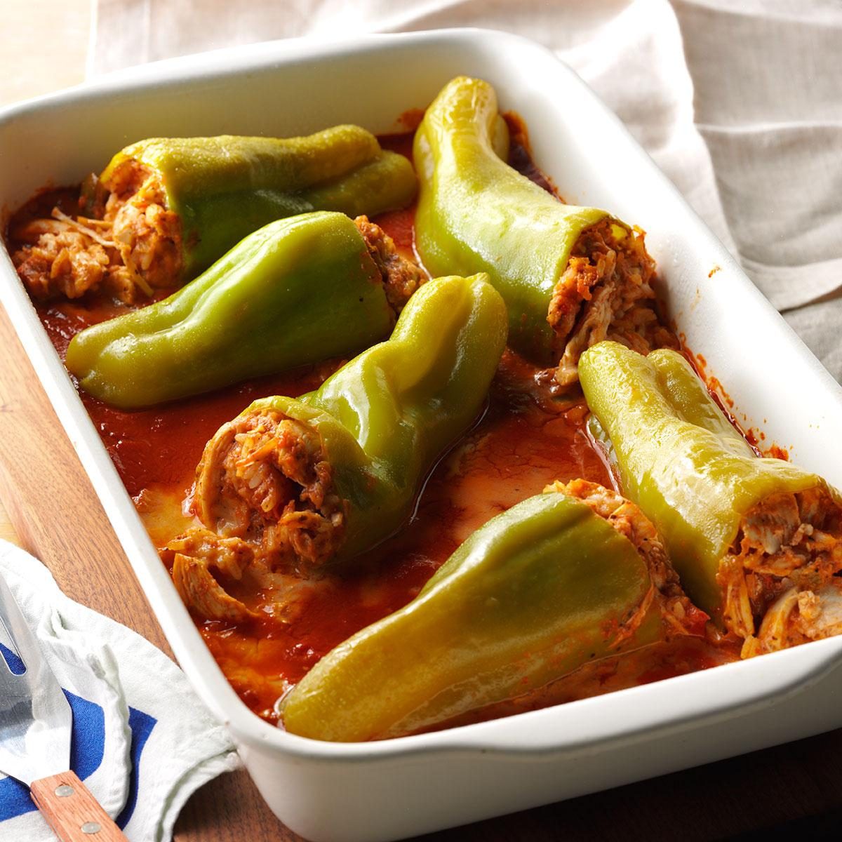 <p>Here's a different take on traditional stuffed peppers. I substituted chicken for the beef and used Cubanelle peppers in place of the green peppers that are usually featured in such a dish. —Ron Burlingame, Canton, Ohio</p> <div class="listicle-page__buttons"> <div class="listicle-page__cta-button"><a href='https://www.tasteofhome.com/recipes/chicken-stuffed-cubanelle-peppers/'>Go to Recipe</a></div> </div>