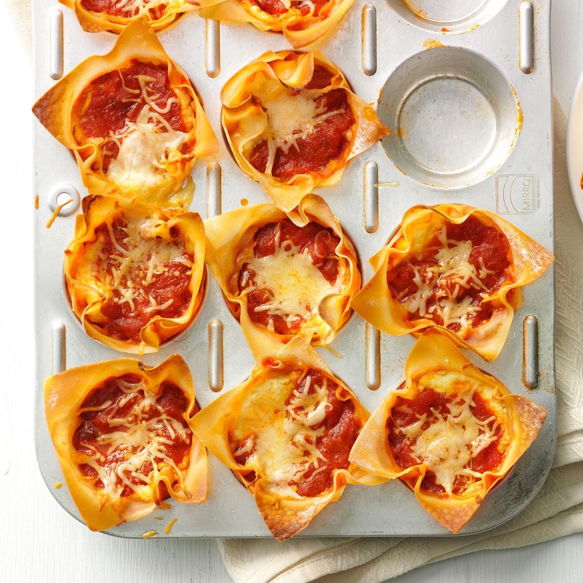 <p>This is a super fun way to serve lasagna for make-ahead lunches, potlucks or other fun get-togethers. My daughter took some of these to work and by noon was emailing me for the recipe. —Sally Kilkenny, Granger, Iowa </p> <div class="listicle-page__buttons"> <div class="listicle-page__cta-button"><a href='https://www.tasteofhome.com/recipes/muffin-tin-lasagnas/'>Go to Recipe</a></div> </div>