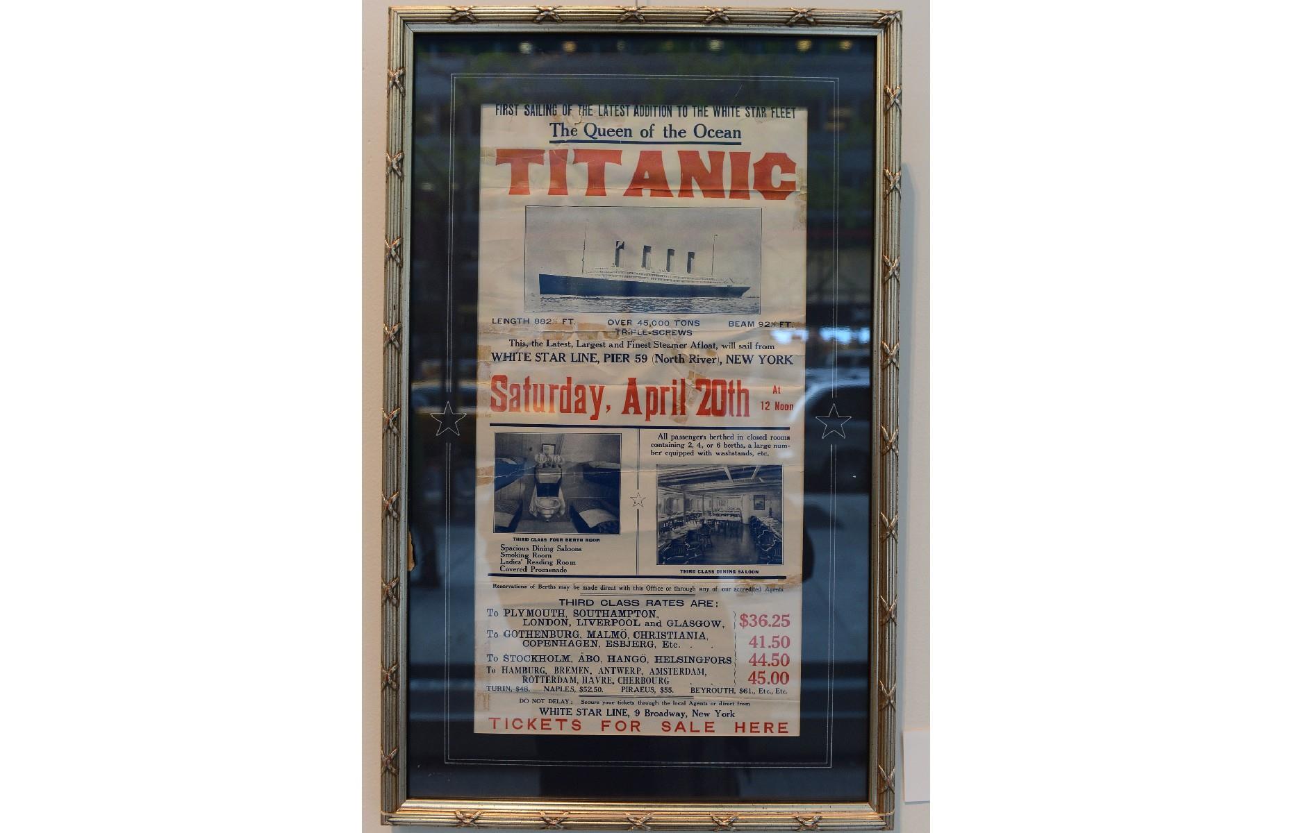 <p>The Titanic’s maiden voyage was due to start in Southampton, and stop off at Cherbourg, France and Queenstown, Ireland, before reaching New York. The journey was scheduled to be a return trip that would also see passengers board in the United States and disembark in France or England. Of course, the ill-fated ship never made it to New York, but posters advertising the return journey across the Atlantic were plastered all over the Big Apple. Most of the adverts were destroyed once the Titanic sank, but a few still exist and they are extremely valuable. One creased but intact copy sold at British auction house Henry Aldridge and Son for £62,000 ($85.2k) in 2018.</p>