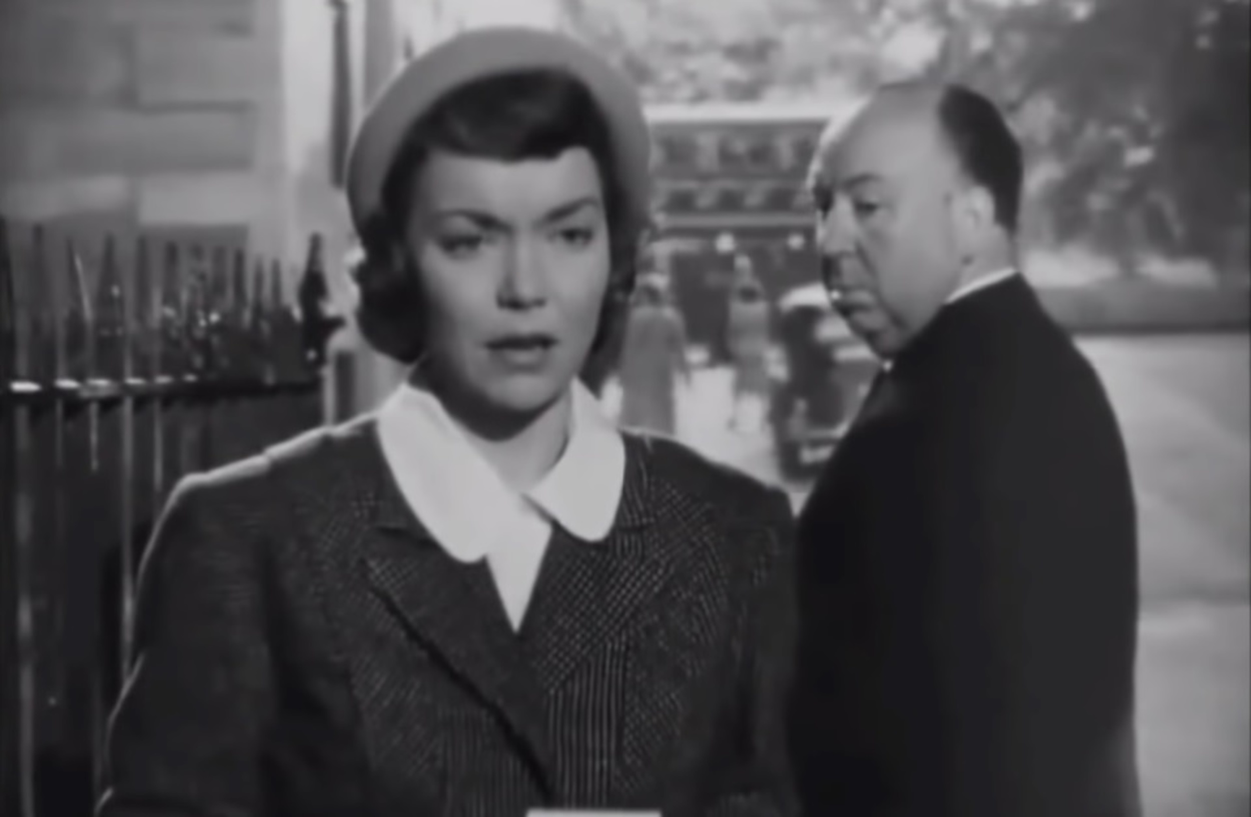 <p>Hitchcock does a double-take to look back at Jane Wyman – Ronald Reagan’s first wife! – in this movie. There’s no denying his face in this one. Sometimes Hitch wanted to be cute with his cameos. Not this time.</p>