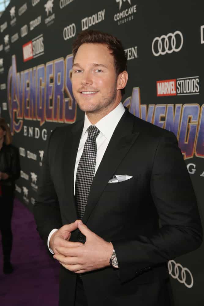 Chris Pratt wearing a suit and tie