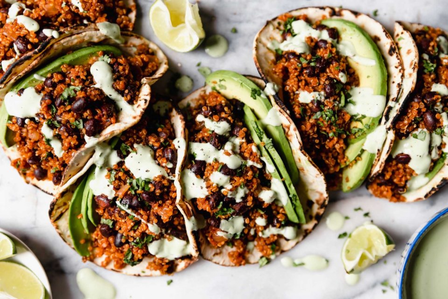 <p>Beans make a wonderful vegetarian taco filling, and in <a href="https://playswellwithbutter.com/quinoa-black-bean-tacos/" rel="noopener">this protein-packed recipe</a>, they're combined with quinoa and drizzled with a delicious cilantro lime cashew crema for the ultimate satisfying meal.</p>