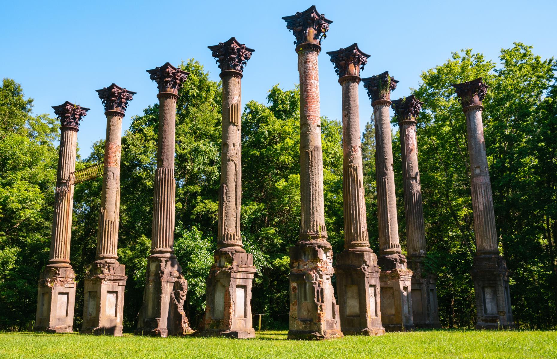 <p>The 29 columns at <a href="https://www.mdah.ms.gov/explore-mississippi/windsor-ruins">Windsor Ruins</a> look like they could date back to Roman times, but they’re actually the remains of a plantation that burned down in 1890. The original house was built in 1861 – it was one of the largest private homes in Mississippi and was also a station used by the Confederate Army during the Civil War. The columns have deteriorated over the years and stabilization works are currently underway to ensure that none of them topple over.</p>