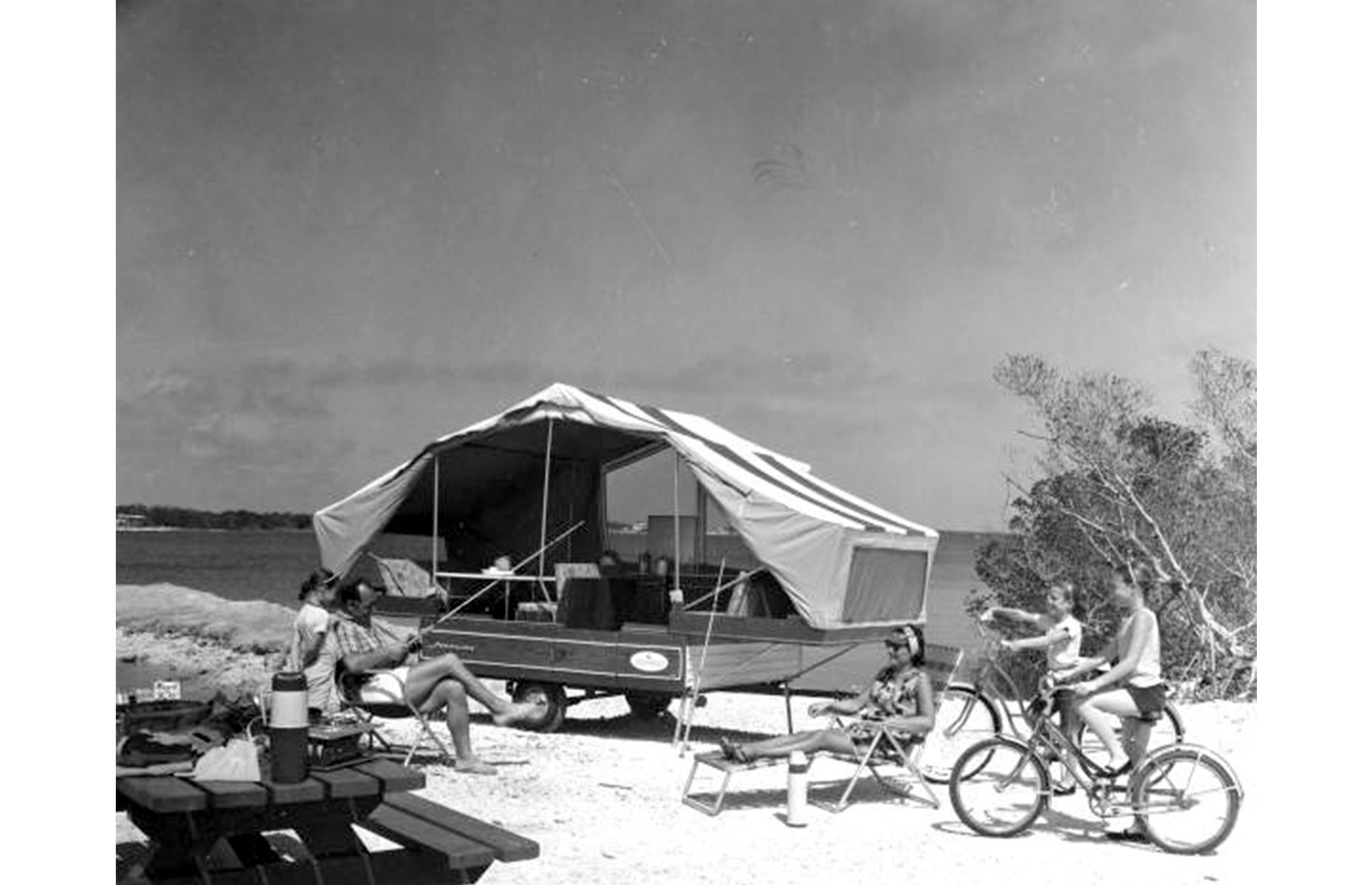 By the 1950s, so-called "tin can tourism" – which began to gain in popularity in the early 1900s – was booming too. Many families would head for the coast or the woods, picnic packed and trailer in tow. This family, pictured in 1966, have parked up their trailer on the coast of Monroe County in southern Florida.