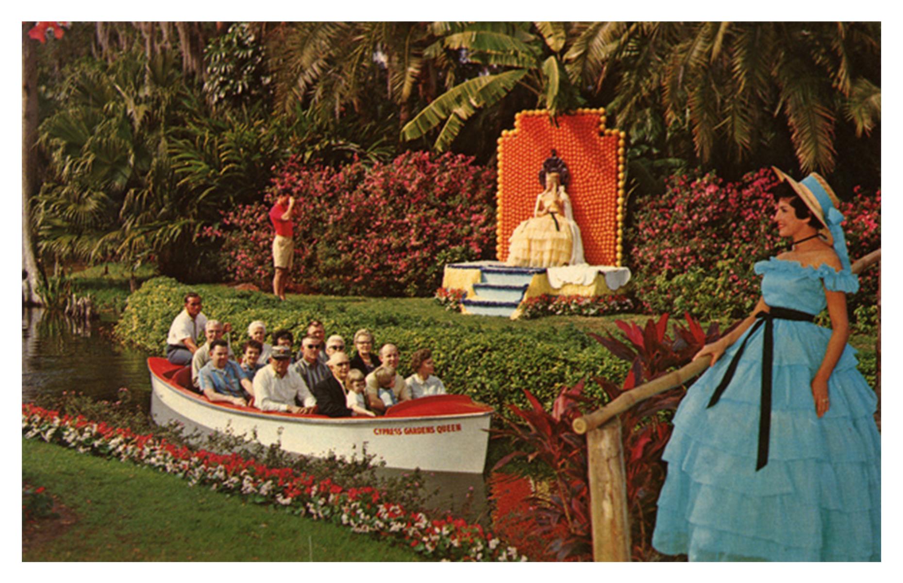 Another draw for tourists to the Sunshine State was Winter Haven's Cypress Gardens. Often tipped as Florida's first major tourist attraction, the site was a theme park and botanical garden that opened in 1936. In this 1940s photo, visitors take a boat ride along the plant-fringed canals, which were punctuated with "Southern Belles": women dressed in colorful crinoline dresses.