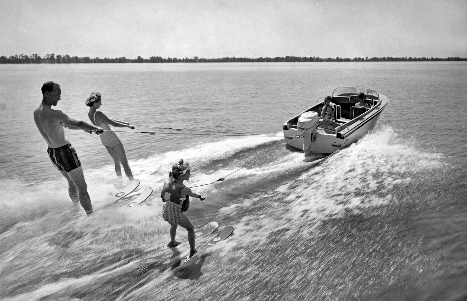 Eventually Cypress Gardens was hailed as the "Water-Ski Capital of the World" and tourists would come to enjoy the sport for themselves. Even showbiz heavyweights such as Elvis Presley came here to make a splash during the park's heyday. This water-skiing clan was snapped in the 1950s.