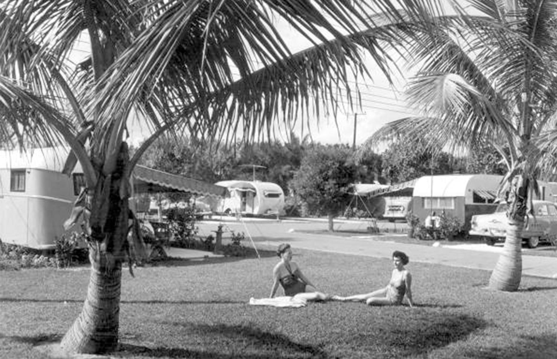 <p>As road-tripping with a motorhome continued to gain in popularity, RV parks such as this one in Hollywood Beach became more and more commonplace across the States. Here two young women laze on the site's pristine lawn in 1953. </p>  <p><strong><a href="https://www.loveexploring.com/galleries/77699/rv-heaven-the-best-place-to-stay-in-every-state-with-your-motorhome?page=1">Find the best RV park in every state here</a></strong></p>