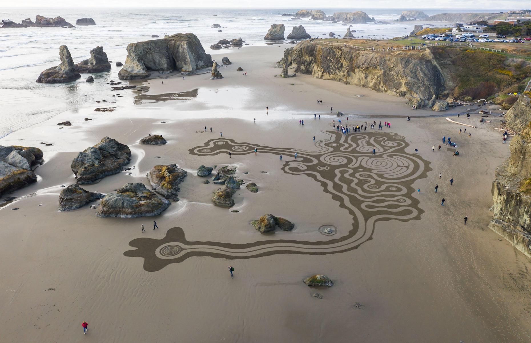 <p>The mesmerizing <a href="https://www.sandypathbandon.com">Circles in the Sand have appeared at Face Rock Viewpoint in Bandon, Oregon since 2015</a>, when artist Denny Dyke first began creating the labyrinths – or “dreamfields” as he calls them – at low tide. Along with a team of volunteers, he creates the intricate “draws” over a period of two hours. When the work is finished people are allowed in to follow the sandy pathways before the tide washes them away.</p>  <p><strong><a href="https://www.loveexploring.com/galleries/73350/the-strangest-things-to-ever-wash-up-on-the-beach?page=1">These are the strangest things to ever wash up on the beach</a></strong></p>