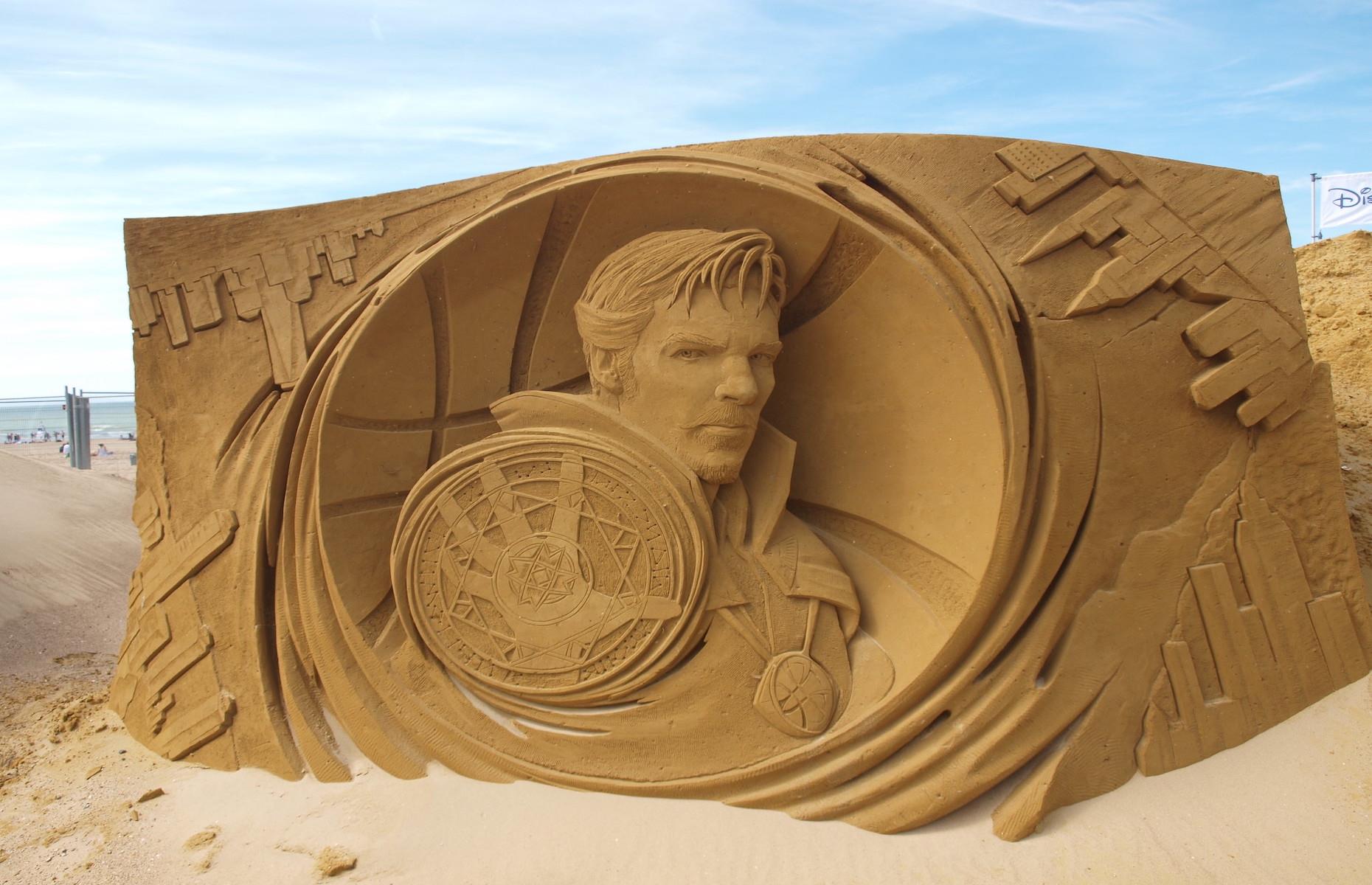 Incredibly true-to-life and larger-than-life sand creations of characters from Pixar, Marvel and Star Wars films were also on display at the popular seaside event, such as Marvel's Doctor Strange. The artists use only sand and water to build their intricate and towering works of art.
