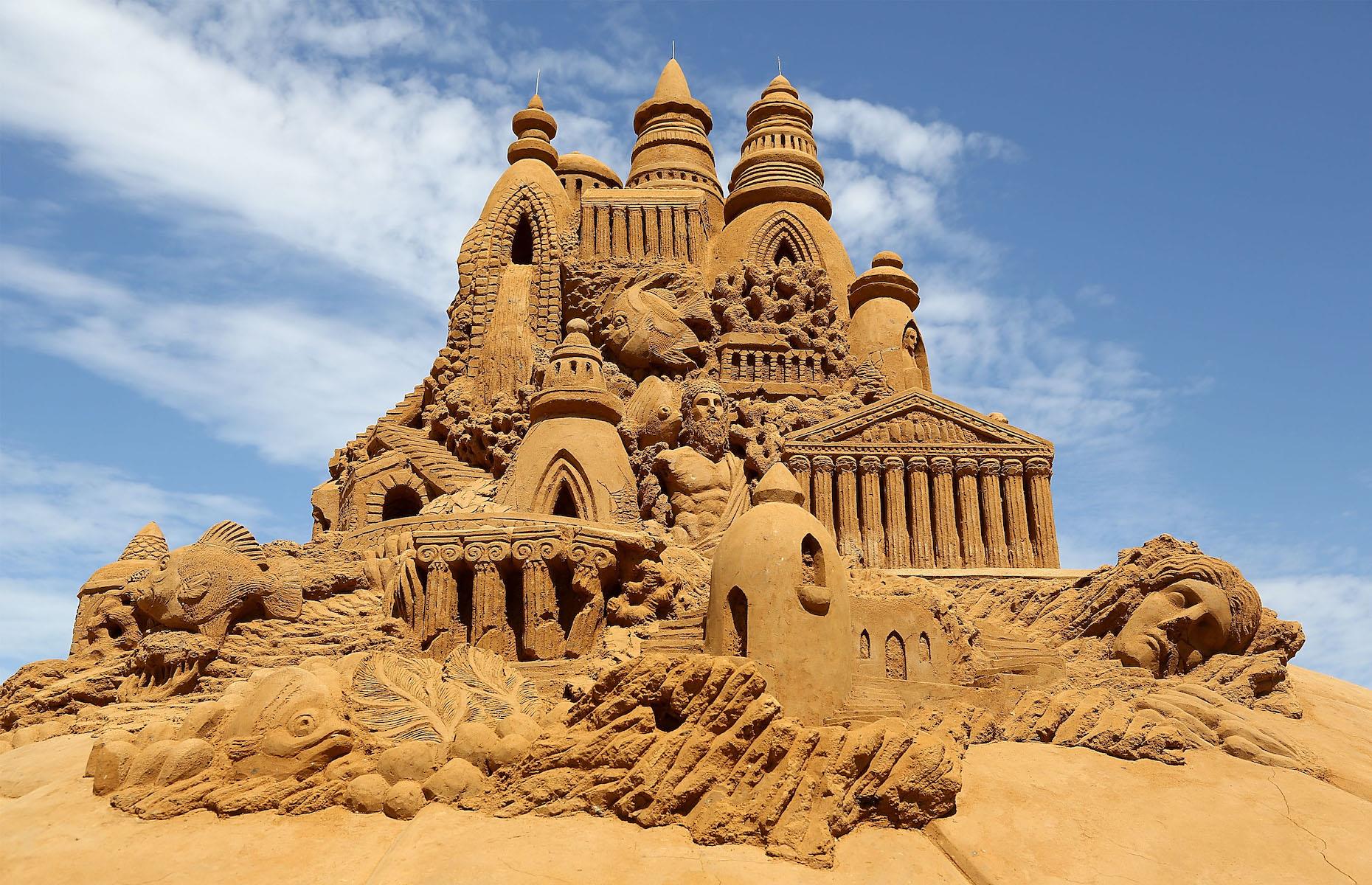 This epic scene of the legendary lost ancient city of Atlantis was carved by artists Sandis Kondis and Sue McGrew as part of an Under the Sea sand sculpture exhibition held in Frankston on the Mornington Peninsula in 2013. With its gorgeous sandy beach, foreshore boardwalk and pier, Frankston is prime sandcastle-building territory. Although, amateurs are unlikely to reach the heady heights of this imposing sand sculpture.