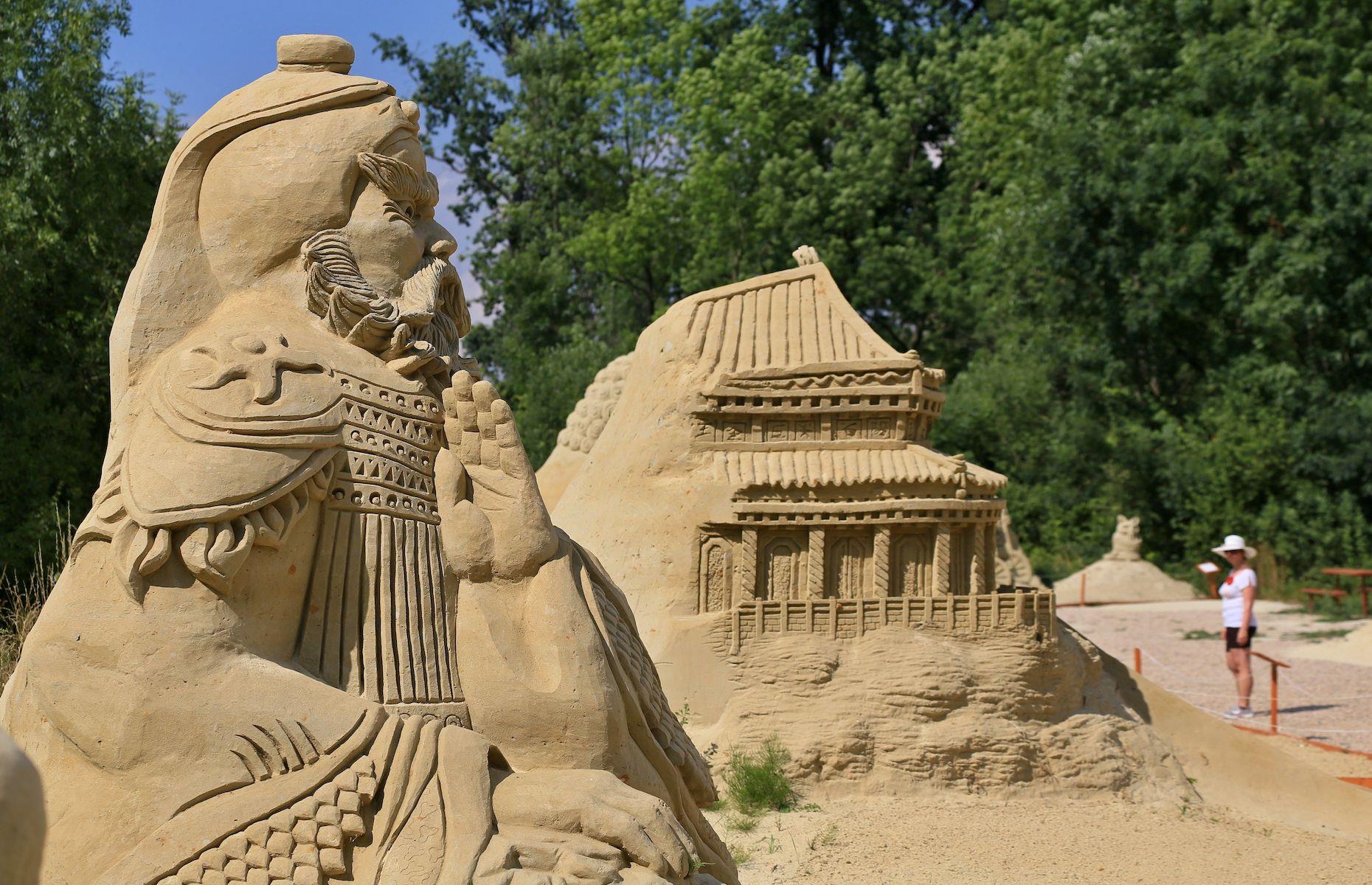 Imperial palaces, lavish temples and formidable emperors formed part of the grandiose display at a sand festival held in Lednice, Czech Republic, in 2015. Pictured here is the Chinese Emperor Qin, the first sovereign emperor, who was the work of artist Michal Olšiak and his team. With a theme of ancient China, sand replicas of the Terracotta Army and the Forbidden City were also created.