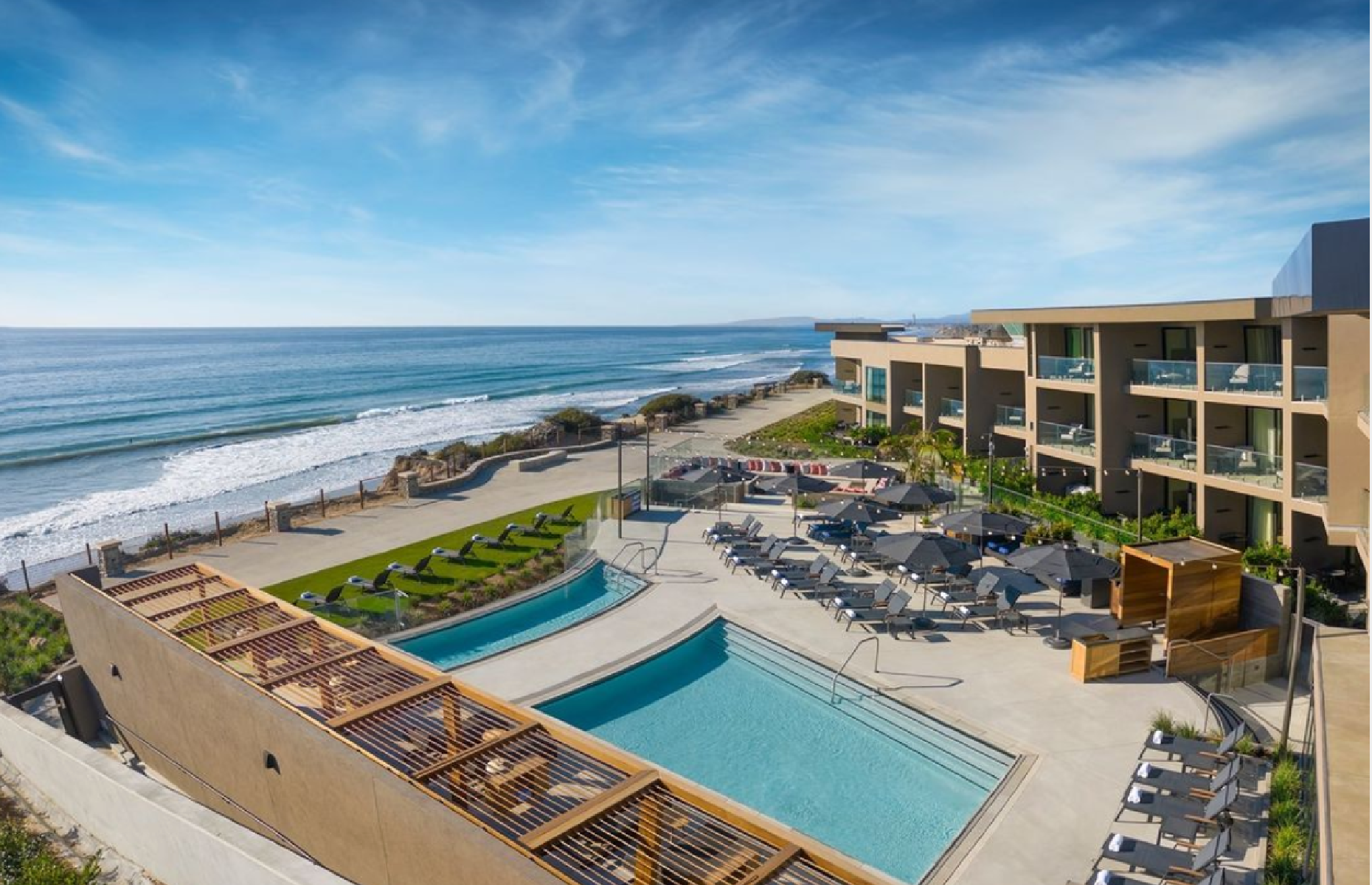 <p>This resort just north of San Diego is all about living that classic southern California beach lifestyle. The hotel overlooks South Ponto State Beach, which is a public beach, but <a href="https://www.alilahotels.com/marea-beach-resort-encinitas">Alila Marea’s</a> “beach ambassadors” will get guests set up with lounge chairs, umbrellas and everything else they need. Surf lessons are also available, or just enjoy the modern pool area.</p>  <p><strong><a href="https://www.loveexploring.com/galleries/106621/californias-most-beautiful-small-towns-and-cities">Discover California's most beautiful small towns and cities</a></strong></p>