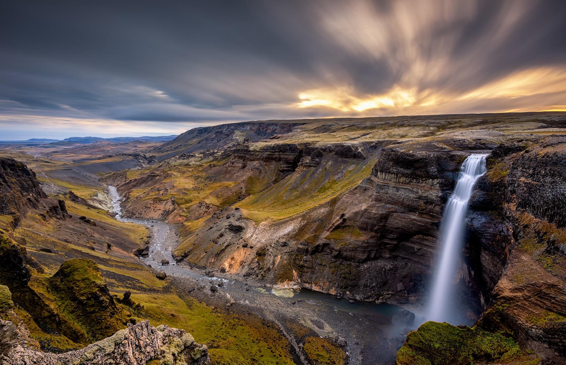 <p>On the edge of the Icelandic highlands, you'll find the country's third tallest waterfall. Háifoss, or the Tall Falls, soars up over 400 feet (122m) and can be found right next to Granni waterfall, resulting in one of the most beautiful landscapes in all of Iceland. Head to Fossárdalur valley to soak up the scenery, or take a hike to the top of the falls to witness its power from an altogether more dramatic angle.</p>