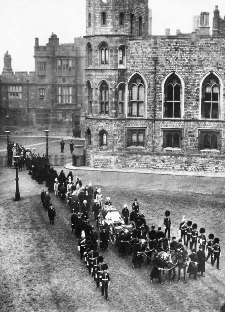 <p>Queen Victoria requested a full military funeral. She wanted to have equerries act as her pallbearers, and her coffin was carried on a gun carriage during the elaborate military funeral procession through the streets of London.</p>
