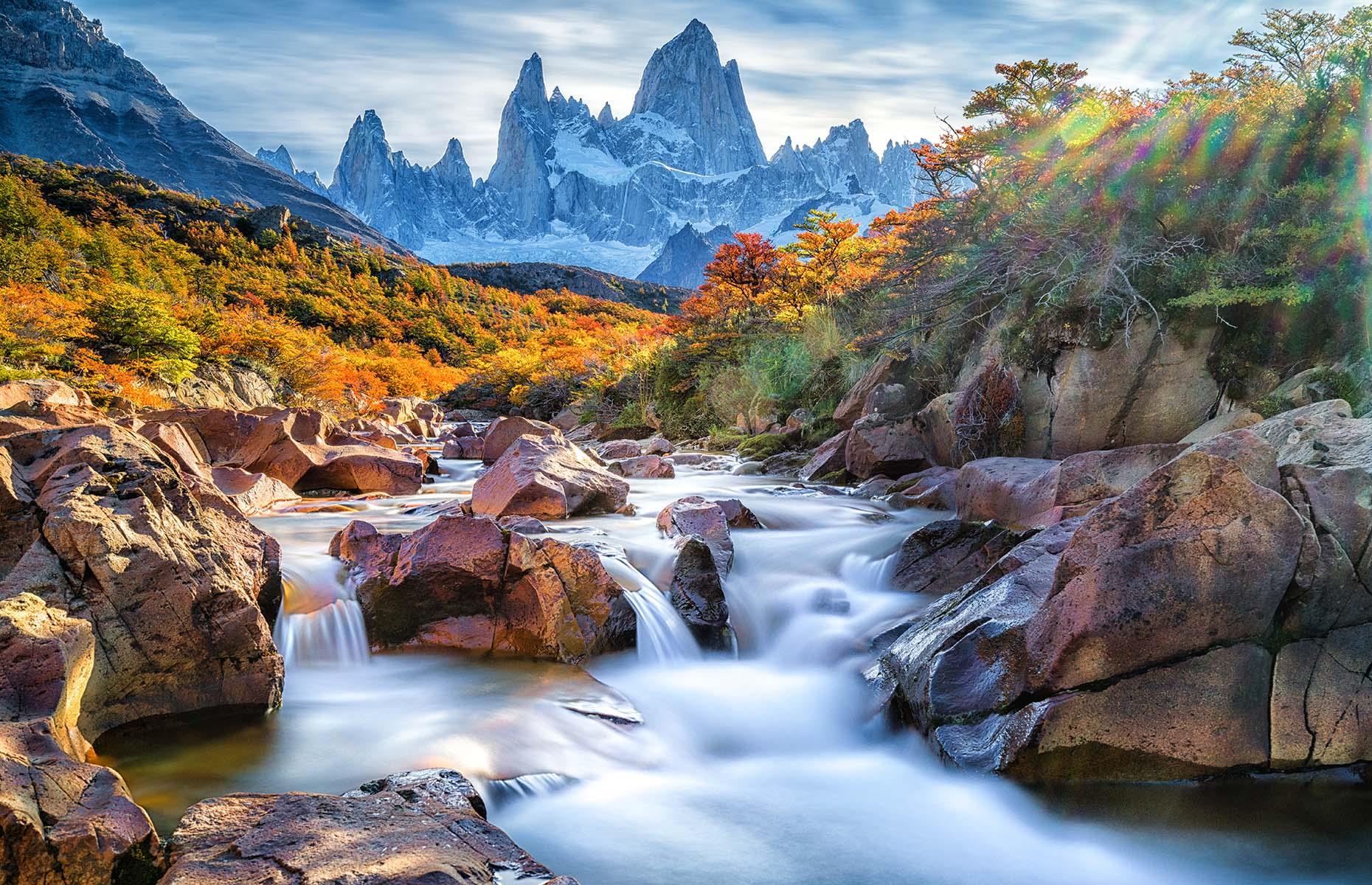A rugged landscape of jagged peaks, shimmering lakes, ancient forests and vast glaciers, Patagonia is a region that captures the imagination and has an irresistible appeal for adventurers. The three sharp granite towers that rise bewitchingly in the background of this image are one of the vast national park's most striking landmarks. Known as Torres del Paine, they formed over 12 million years ago.